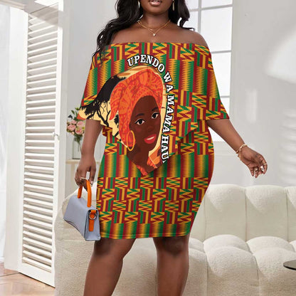 African Happy Mother's Day Off Shoulder Short Dress Black Mothers Kente Pattern