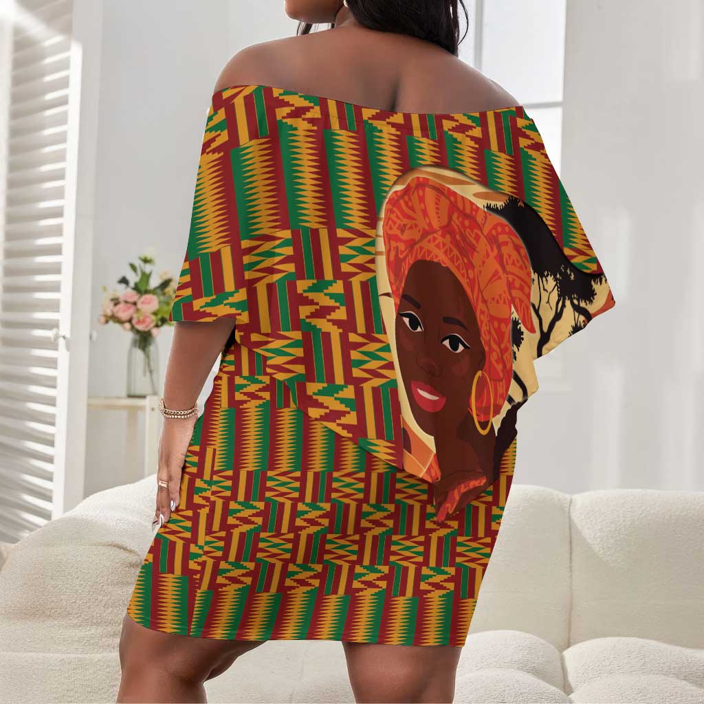 African Happy Mother's Day Off Shoulder Short Dress Black Mothers Kente Pattern
