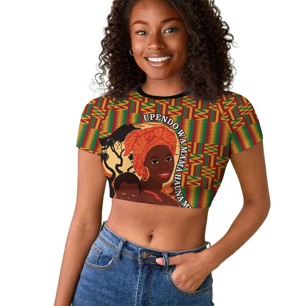 African Happy Mother's Day Raglan Cropped T shirt Black Mothers Kente Pattern