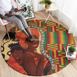 African Happy Mother's Day Round Carpet Black Mothers Kente Pattern