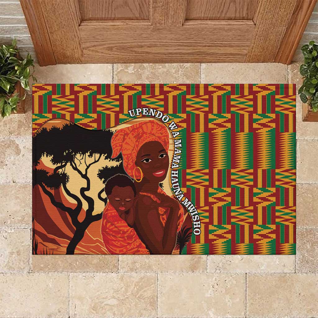 African Happy Mother's Day Rubber Doormat Black Mothers Kente Pattern