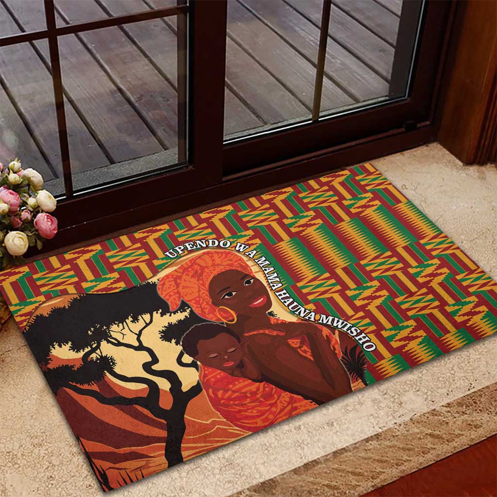 African Happy Mother's Day Rubber Doormat Black Mothers Kente Pattern