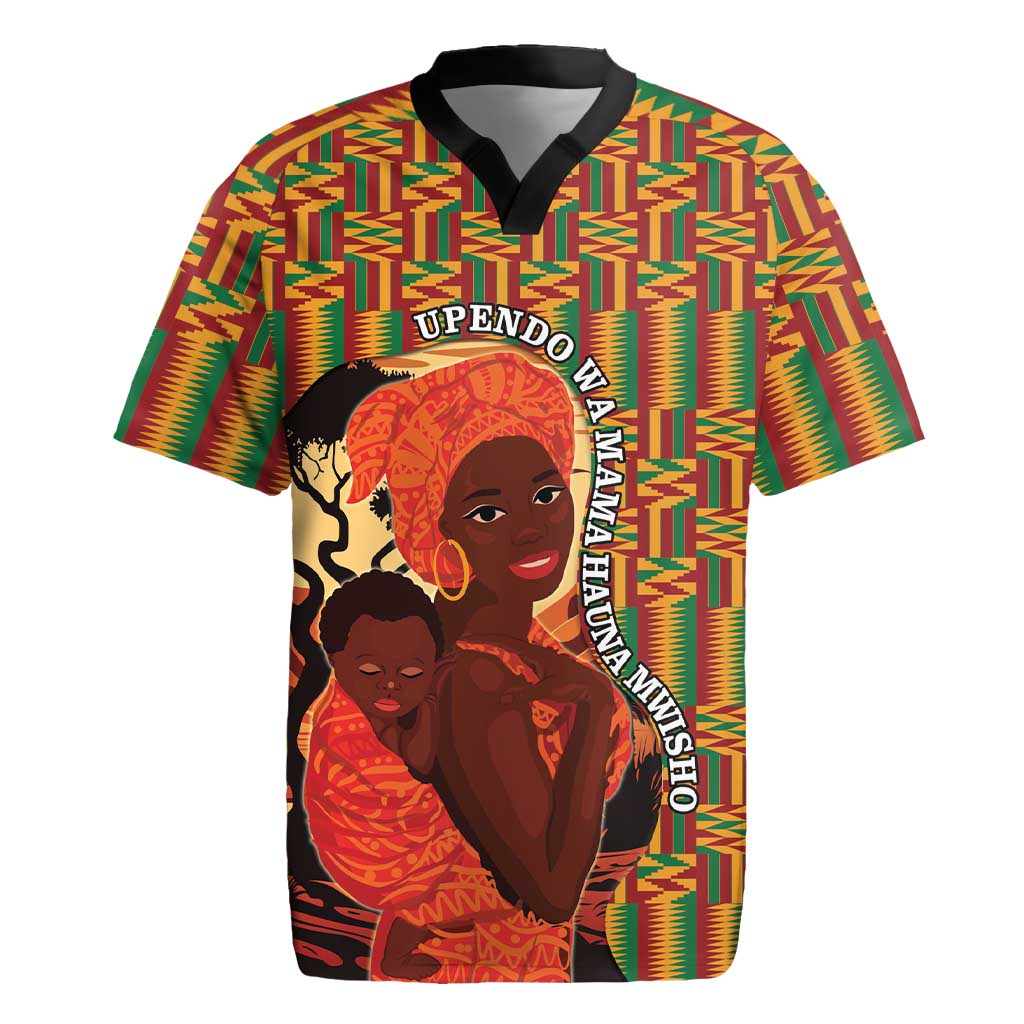 African Happy Mother's Day Rugby Jersey Black Mothers Kente Pattern