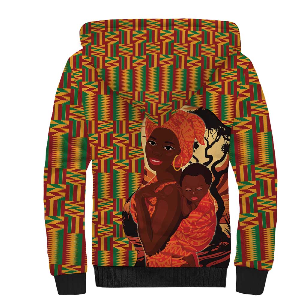 African Happy Mother's Day Sherpa Hoodie Black Mothers Kente Pattern