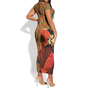African Happy Mother's Day Short Sleeve Bodycon Dress Black Mothers Kente Pattern LT15