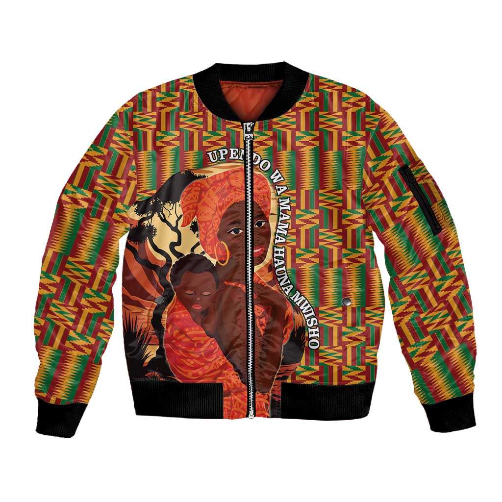 African Happy Mother's Day Sleeve Zip Bomber Jacket Black Mothers Kente Pattern