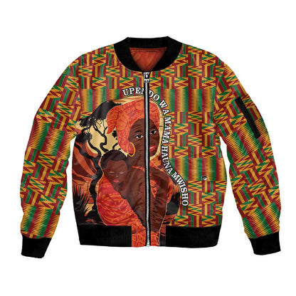 African Happy Mother's Day Sleeve Zip Bomber Jacket Black Mothers Kente Pattern