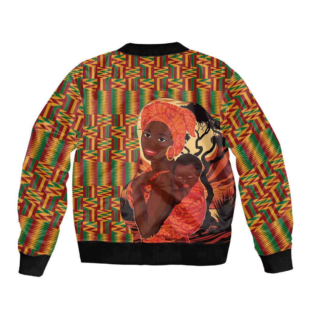African Happy Mother's Day Sleeve Zip Bomber Jacket Black Mothers Kente Pattern