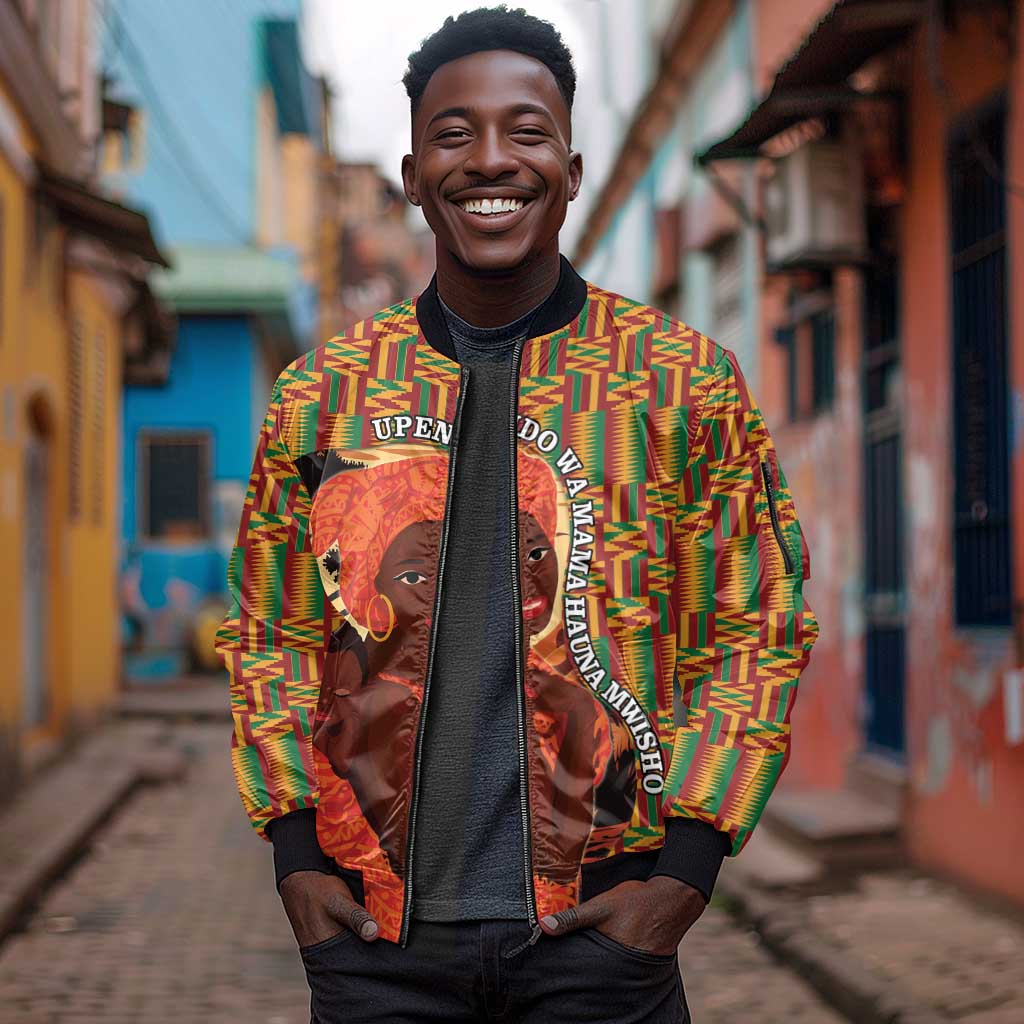 African Happy Mother's Day Sleeve Zip Bomber Jacket Black Mothers Kente Pattern