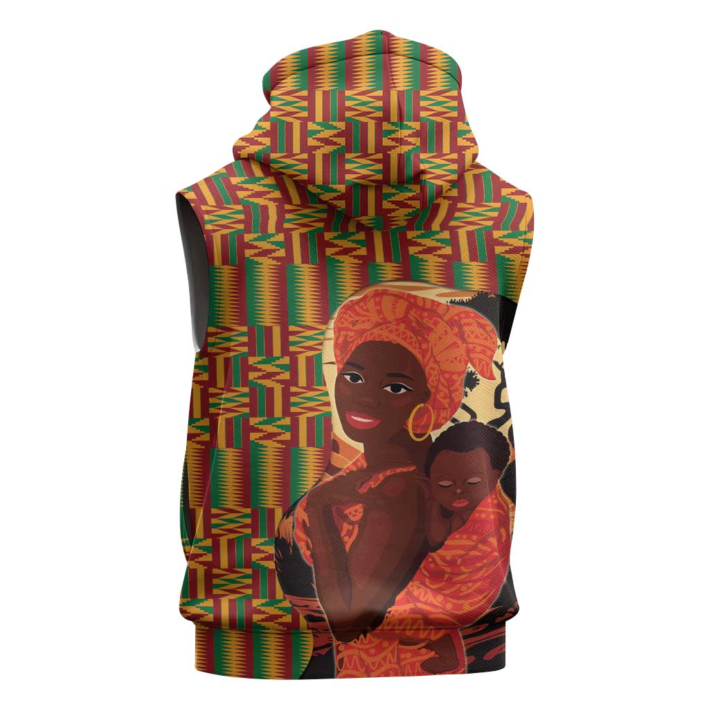 African Happy Mother's Day Sleeveless Hoodie Black Mothers Kente Pattern - African Pride