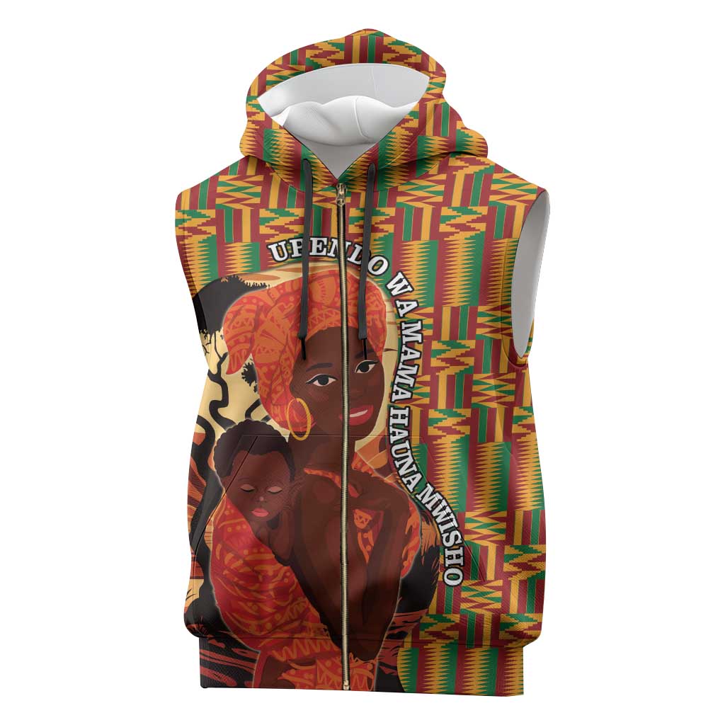 African Happy Mother's Day Sleeveless Zip Hoodie Black Mothers Kente Pattern - African Pride
