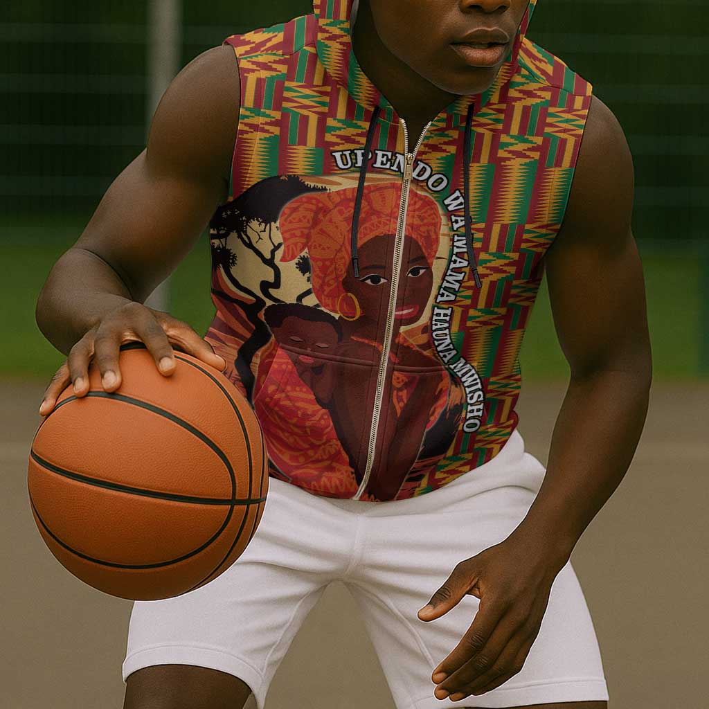 African Happy Mother's Day Sleeveless Zip Hoodie Black Mothers Kente Pattern - African Pride