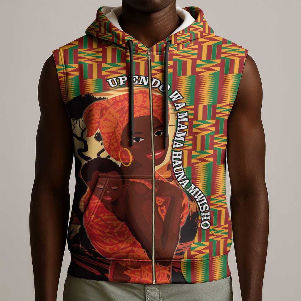 African Happy Mother's Day Sleeveless Zip Hoodie Black Mothers Kente Pattern - African Pride