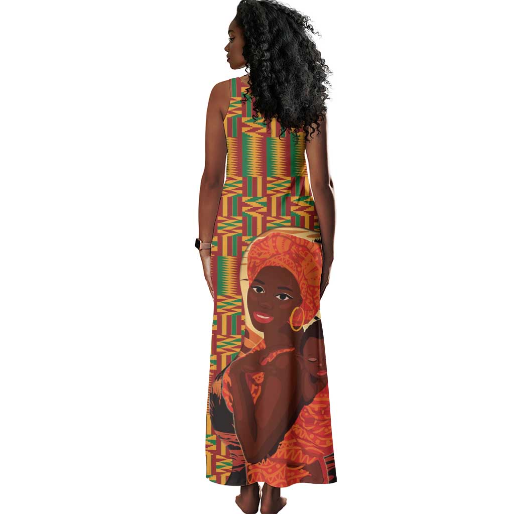 African Happy Mother's Day Tank Maxi Dress Black Mothers Kente Pattern