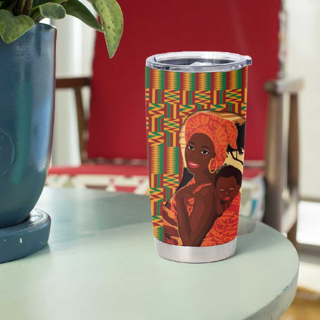 African Happy Mother's Day Tumbler Cup Black Mothers Kente Pattern
