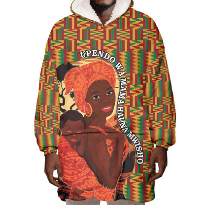 African Happy Mother's Day Wearable Blanket Hoodie Black Mothers Kente Pattern