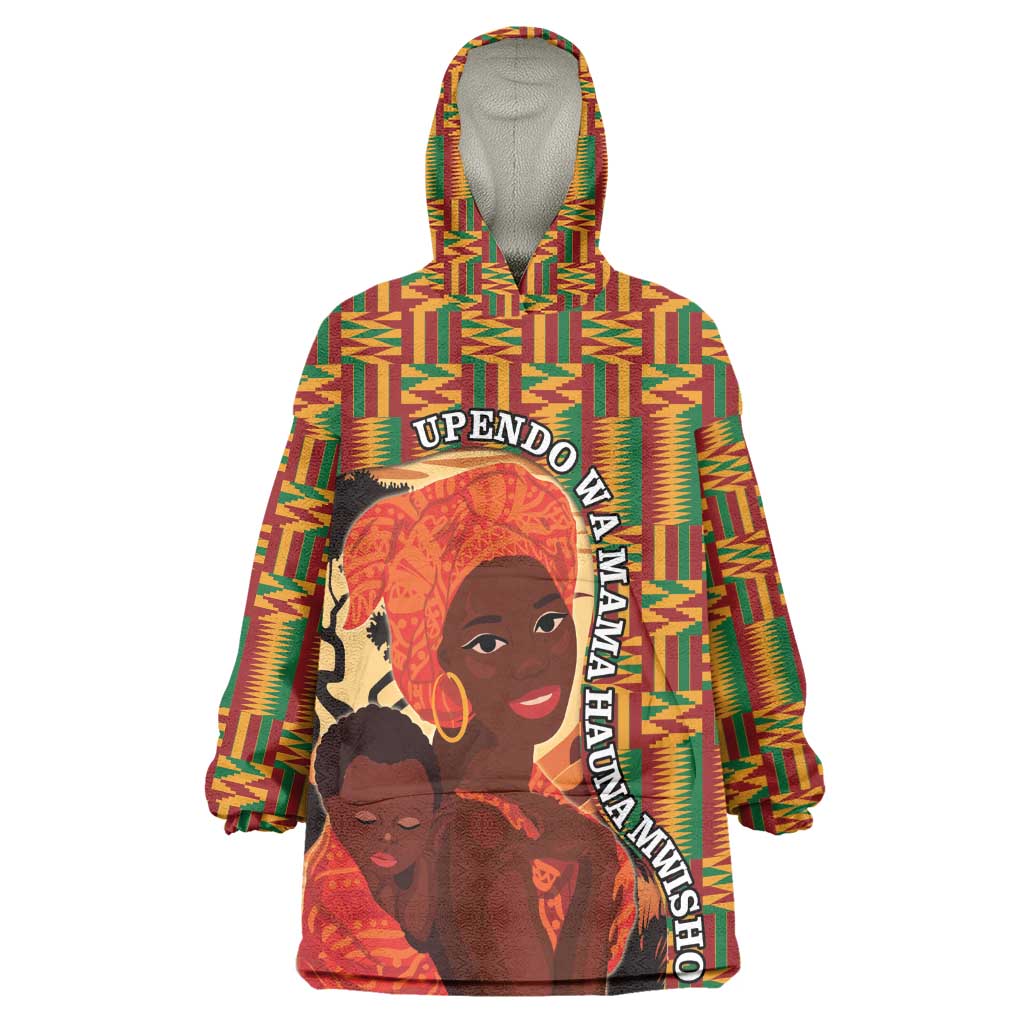 African Happy Mother's Day Wearable Blanket Hoodie Black Mothers Kente Pattern