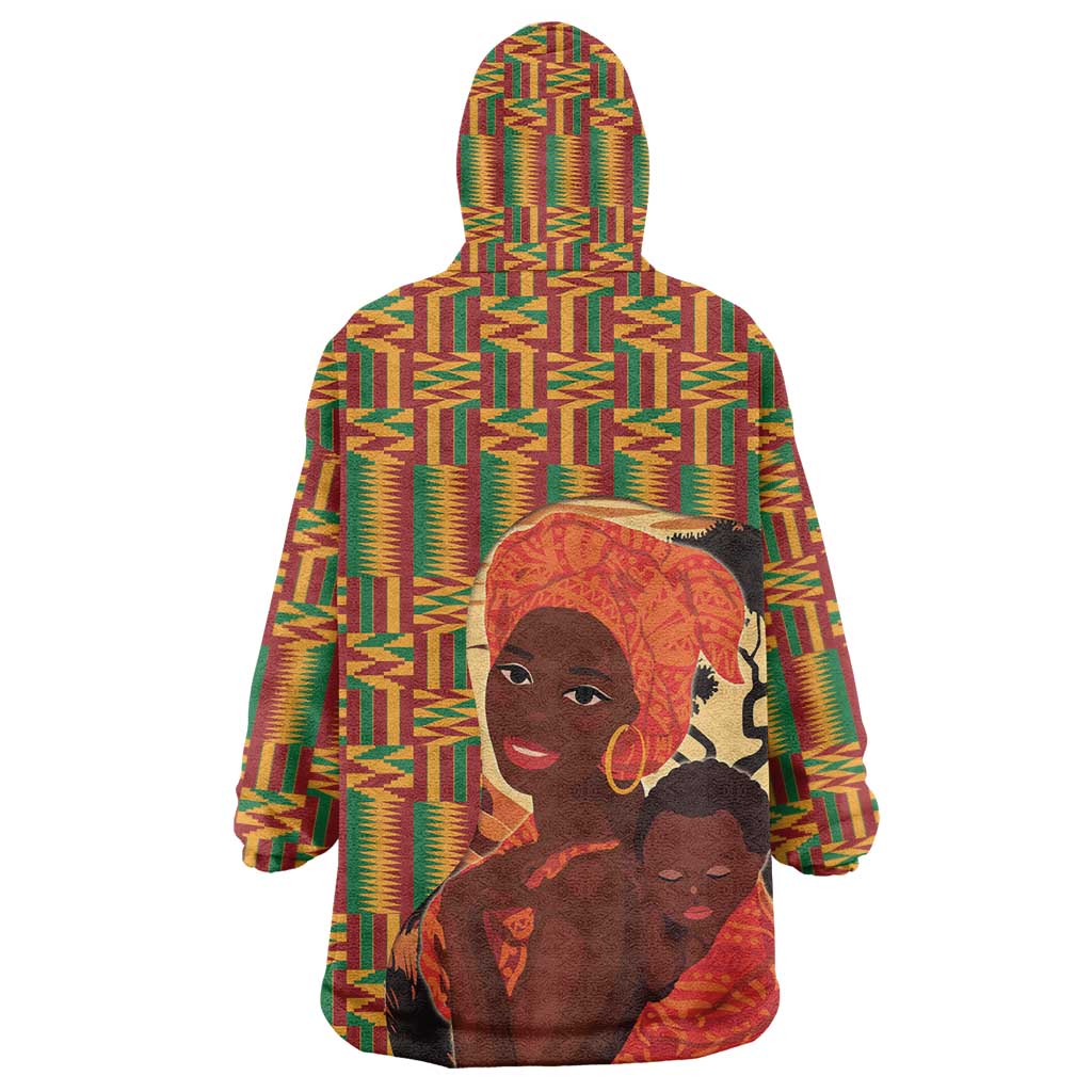 African Happy Mother's Day Wearable Blanket Hoodie Black Mothers Kente Pattern