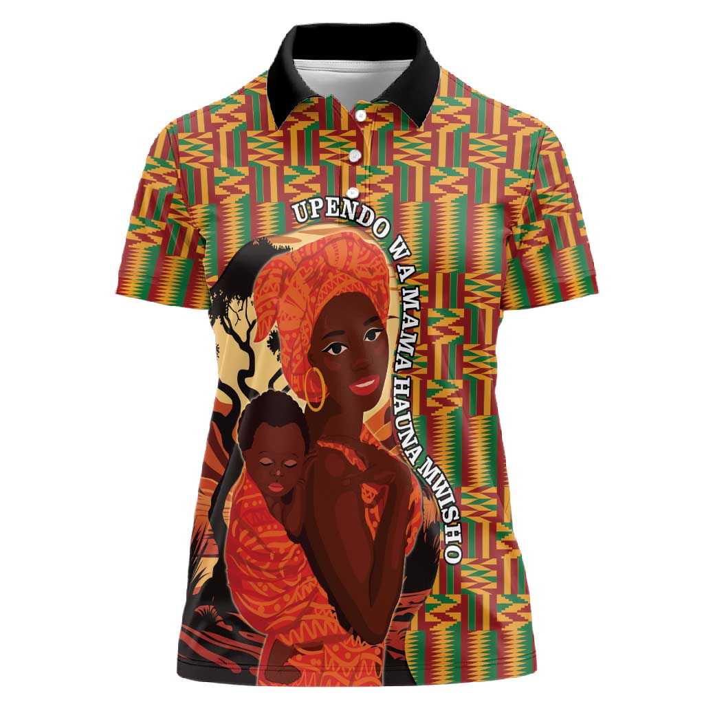 African Happy Mother's Day Women Polo Shirt Black Mothers Kente Pattern