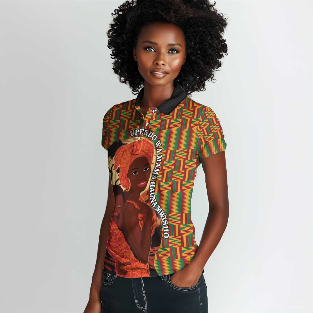 African Happy Mother's Day Women Polo Shirt Black Mothers Kente Pattern