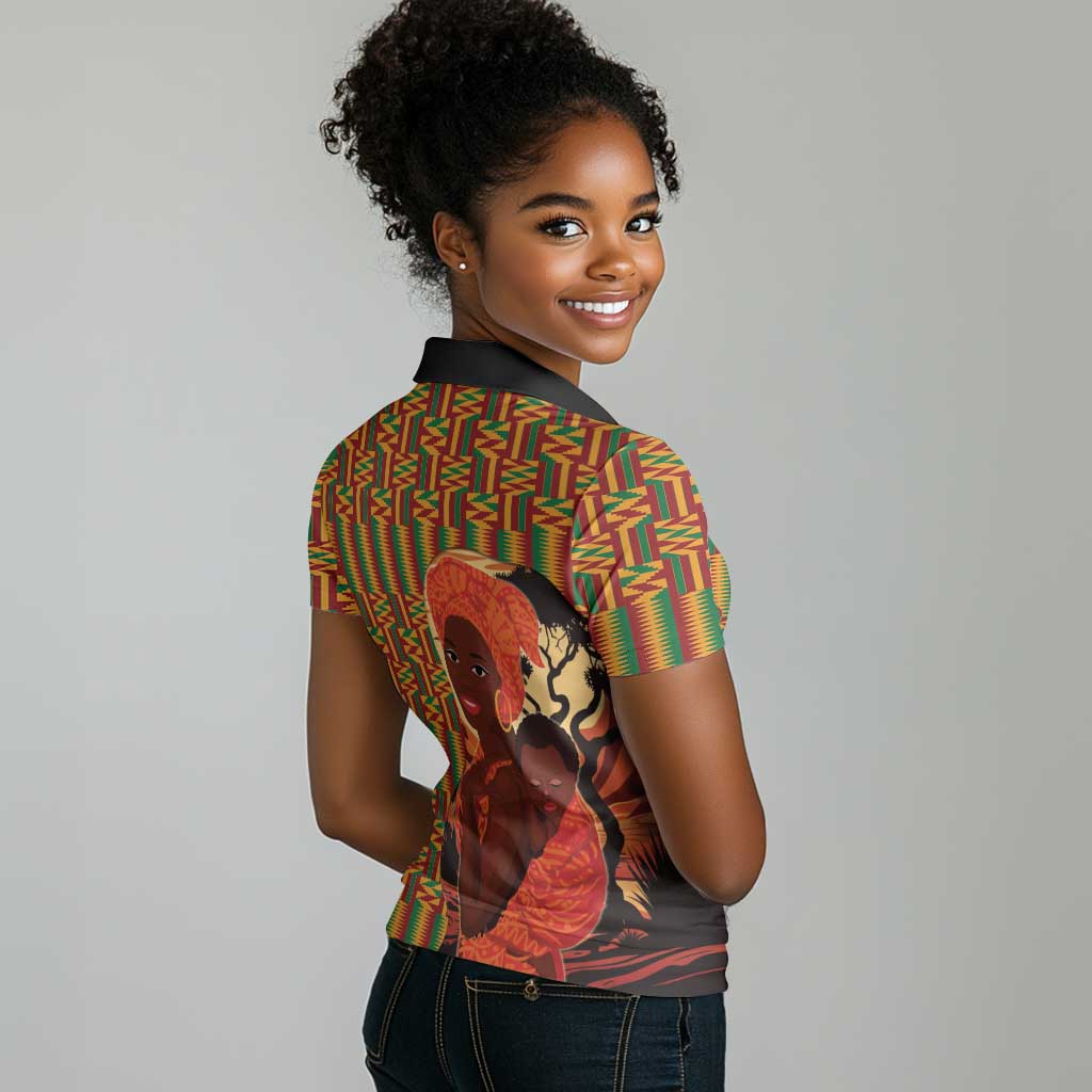 African Happy Mother's Day Women Polo Shirt Black Mothers Kente Pattern