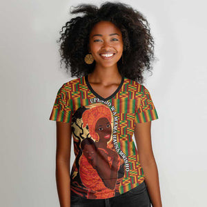 African Happy Mother's Day Women V-Neck T-Shirt Black Mothers Kente Pattern