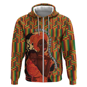 African Happy Mother's Day Zip Hoodie Black Mothers Kente Pattern