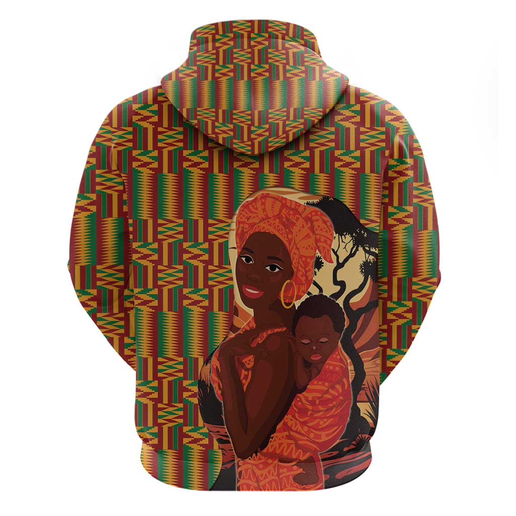 African Happy Mother's Day Zip Hoodie Black Mothers Kente Pattern