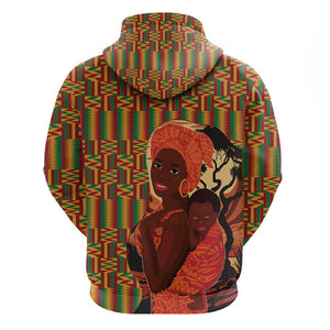 African Happy Mother's Day Zip Hoodie Black Mothers Kente Pattern