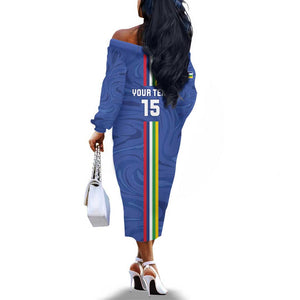 Custom Central African Republic Football Off The Shoulder Long Sleeve Dress Allez Les Fauves