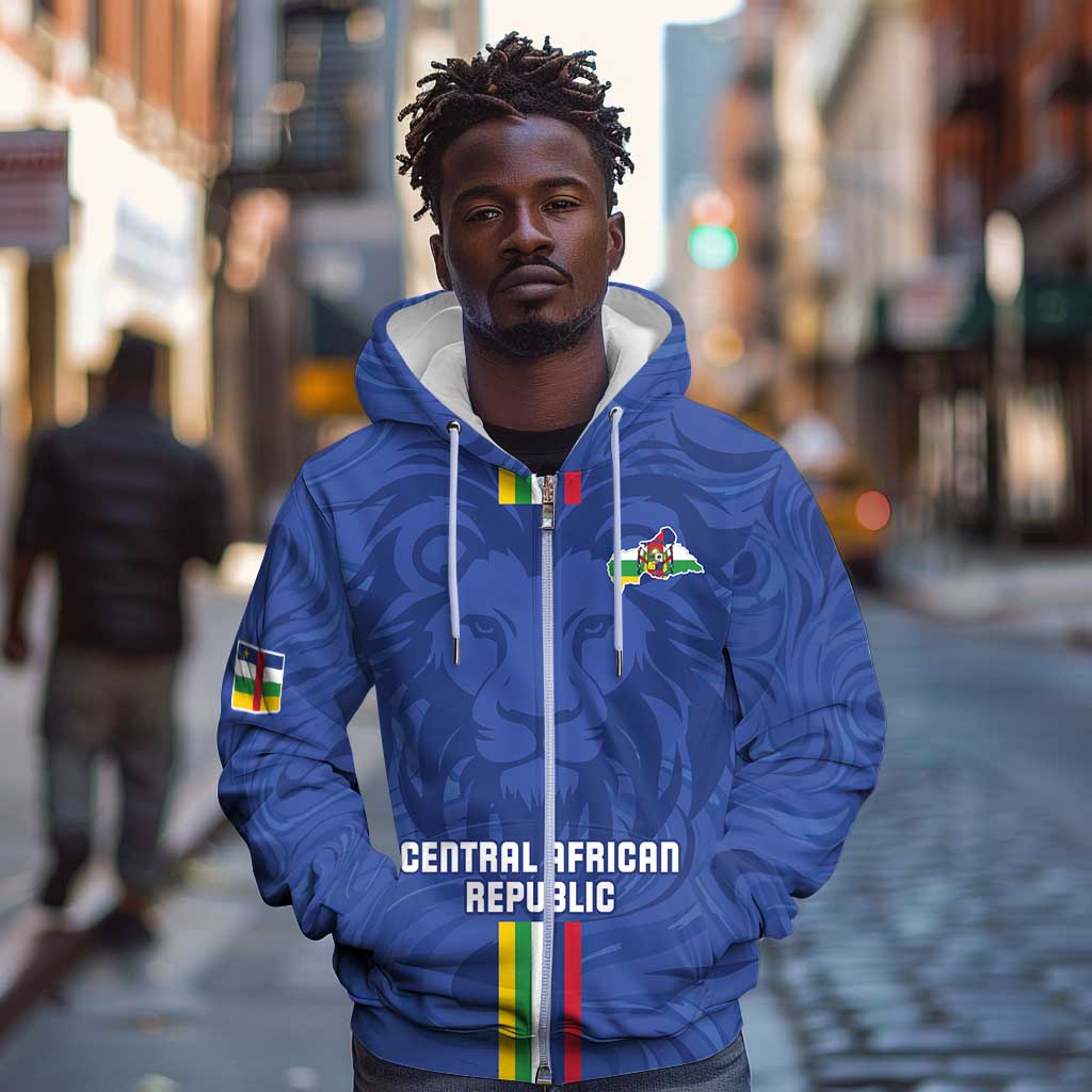Custom Central African Republic Football Zip Hoodie Allez Les Fauves