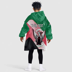 Personalized Sudan Kid Wearable Blanket Hoodie Coat Of Arms Flag Style