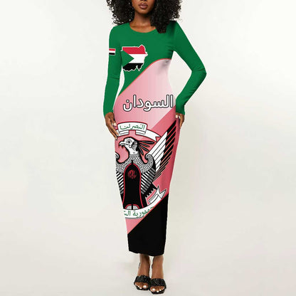 Personalized Sudan Long Sleeve Bodycon Dress Coat Of Arms Flag Style LT15