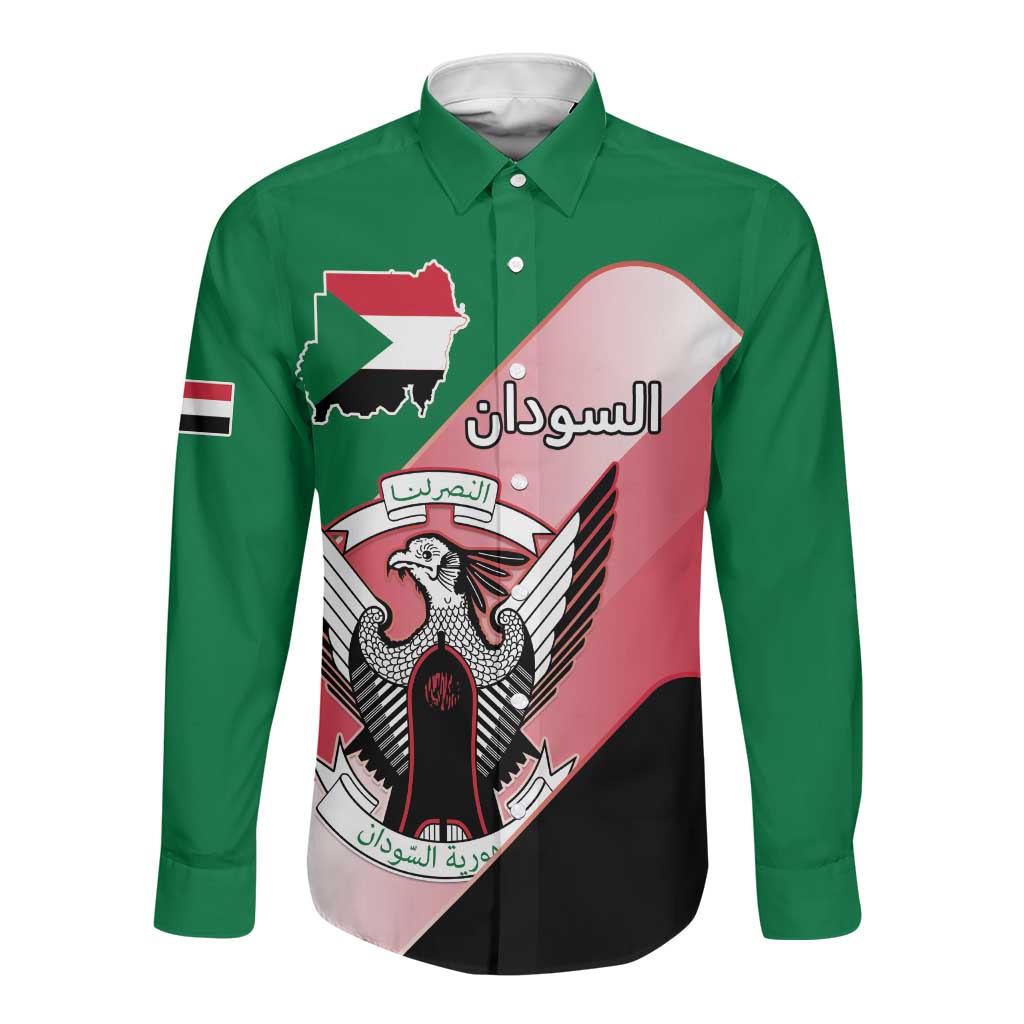 Personalized Sudan Long Sleeve Button Shirt Coat Of Arms Flag Style