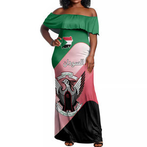 Personalized Sudan Off Shoulder Maxi Dress Coat Of Arms Flag Style