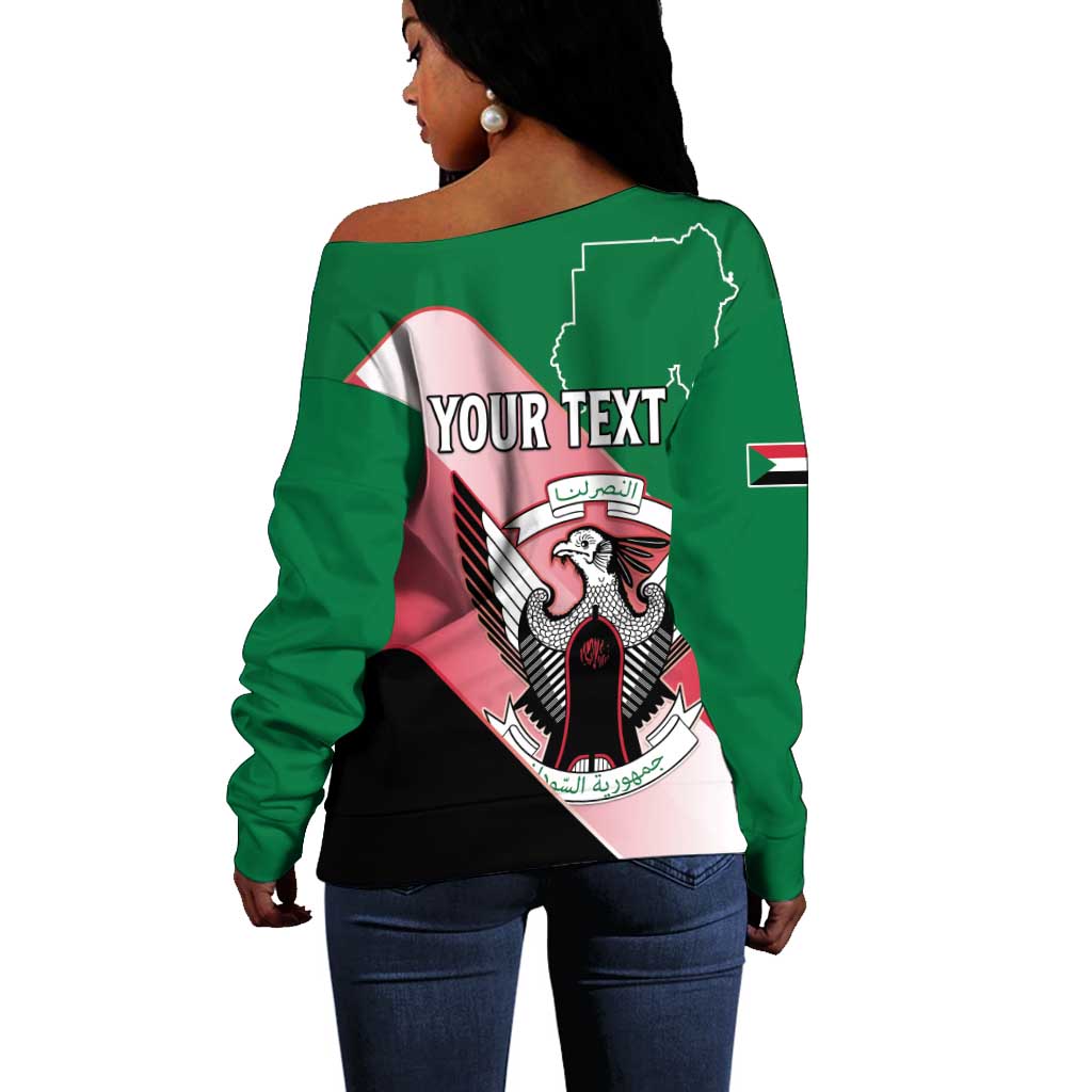 Personalized Sudan Off Shoulder Sweater Coat Of Arms Flag Style