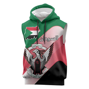 Personalized Sudan Sleeveless Hoodie Coat Of Arms Flag Style - African Pride
