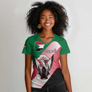 Personalized Sudan Women V-Neck T-Shirt Coat Of Arms Flag Style