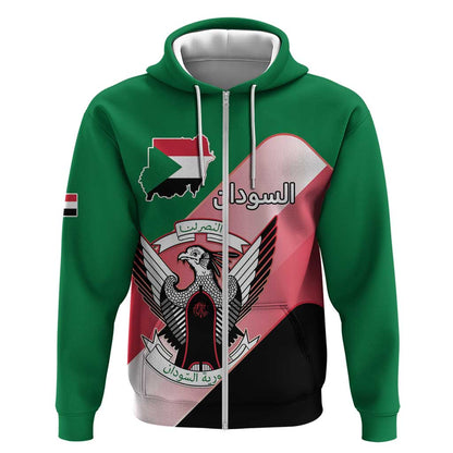 Personalized Sudan Zip Hoodie Coat Of Arms Flag Style