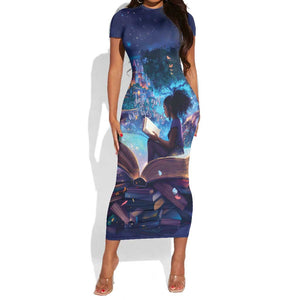Black Girls Book Lovers Short Sleeve Bodycon Dress So Many Books - So Little Time LT15