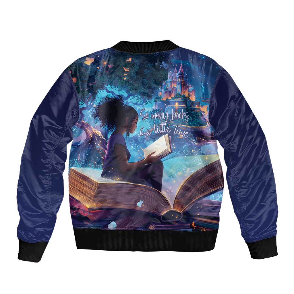 Black Girls Book Lovers Sleeve Zip Bomber Jacket So Many Books - So Little Time