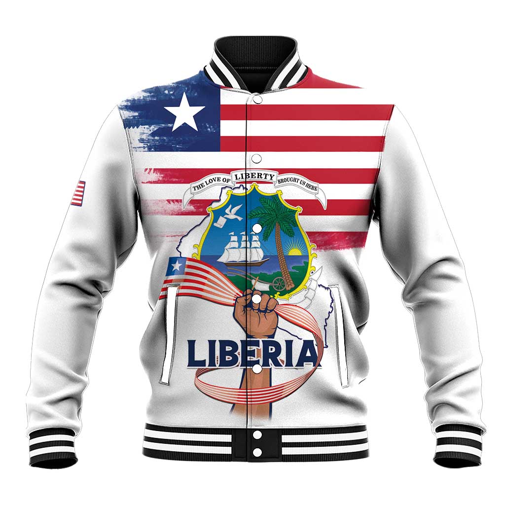 Personalised Liberia Flag Day Baseball Jacket Coat Of Arms With Map
