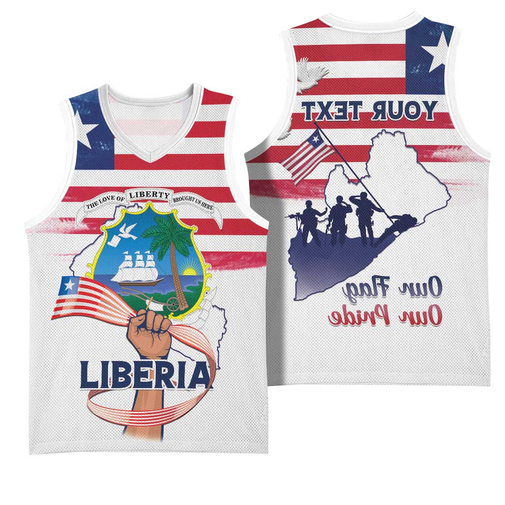 Personalised Liberia Flag Day Basketball Jersey Coat Of Arms With Map - African Pride