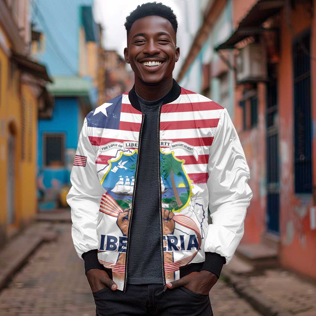 Personalised Liberia Flag Day Bomber Jacket Coat Of Arms With Map