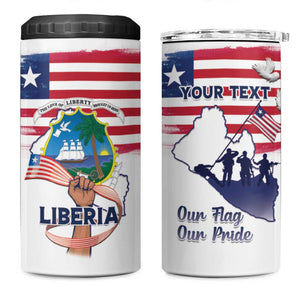 Personalised Liberia Flag Day 4 in 1 Can Cooler Tumbler Coat Of Arms With Map
