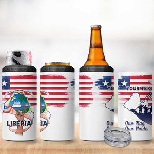Personalised Liberia Flag Day 4 in 1 Can Cooler Tumbler Coat Of Arms With Map