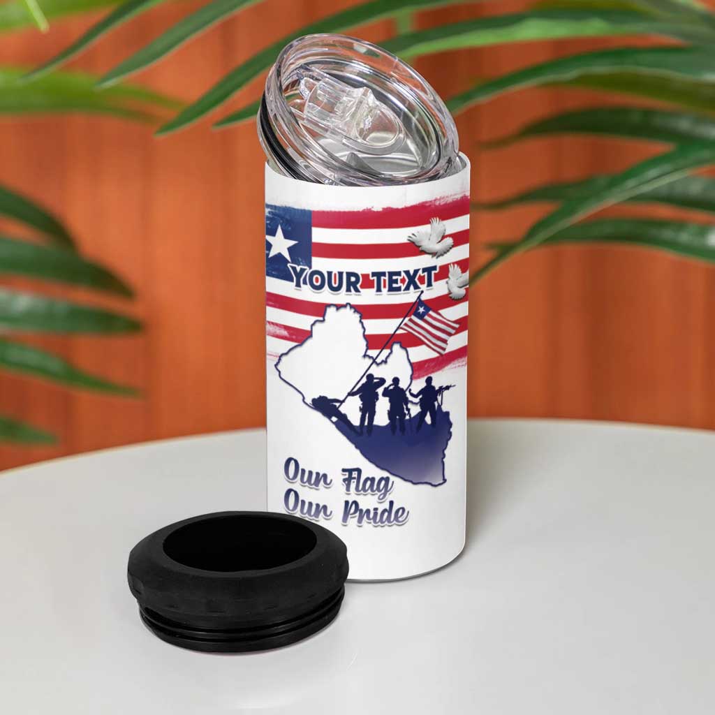 Personalised Liberia Flag Day 4 in 1 Can Cooler Tumbler Coat Of Arms With Map