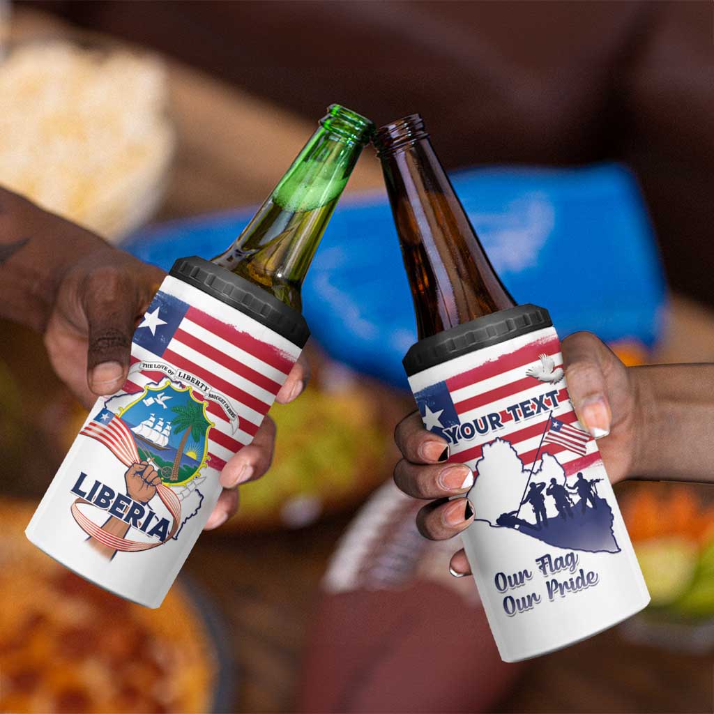 Personalised Liberia Flag Day 4 in 1 Can Cooler Tumbler Coat Of Arms With Map