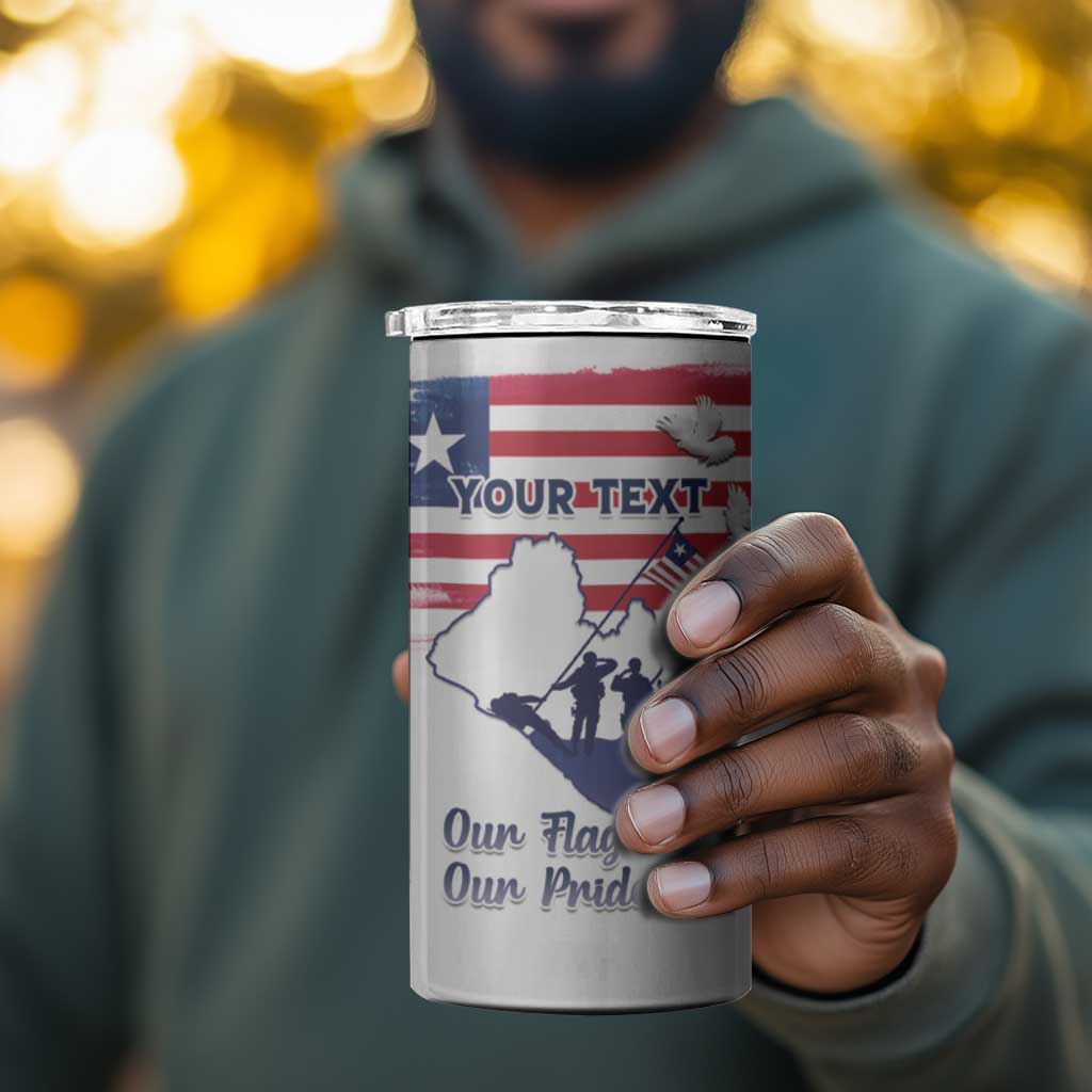 Personalised Liberia Flag Day 4 in 1 Can Cooler Tumbler Coat Of Arms With Map