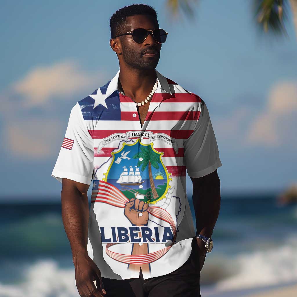 Personalised Liberia Flag Day Hawaiian Shirt Coat Of Arms With Map